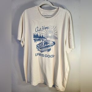 Life Is Good Cream Short Sleeve‎ Tee with Graphic Design Men's Sz XL